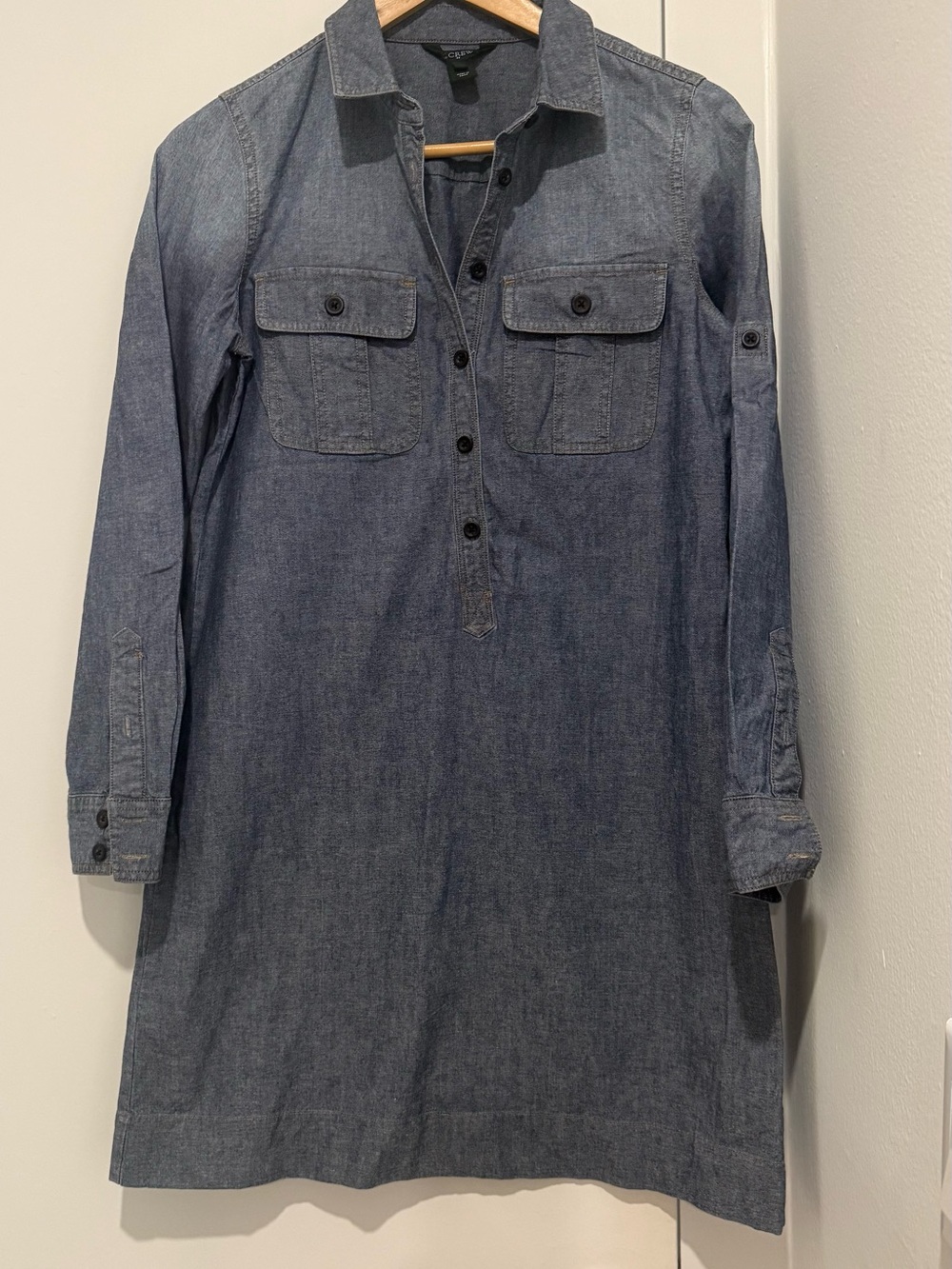 J. Crew Denim Chambray Long roll up 🆙 Sleeve Shirt Dress - Blue